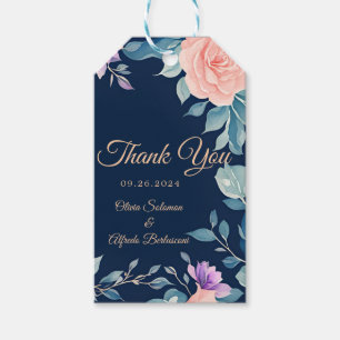 Étiquettes-cadeau Rose Pâle et Bleu Marine Floral Élégant Moderne