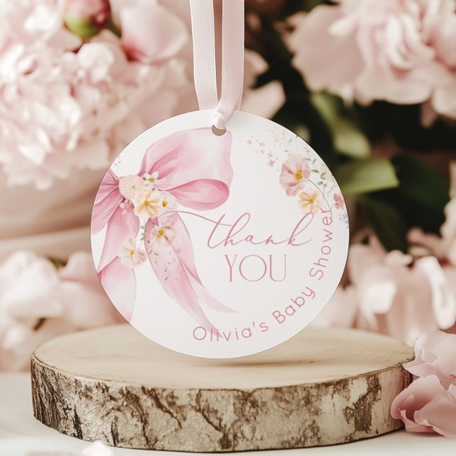 Étiquettes Cadeau Rose pâle Fleur sauvage Rose pâle Nœud Merci  (Créateur téléchargé)