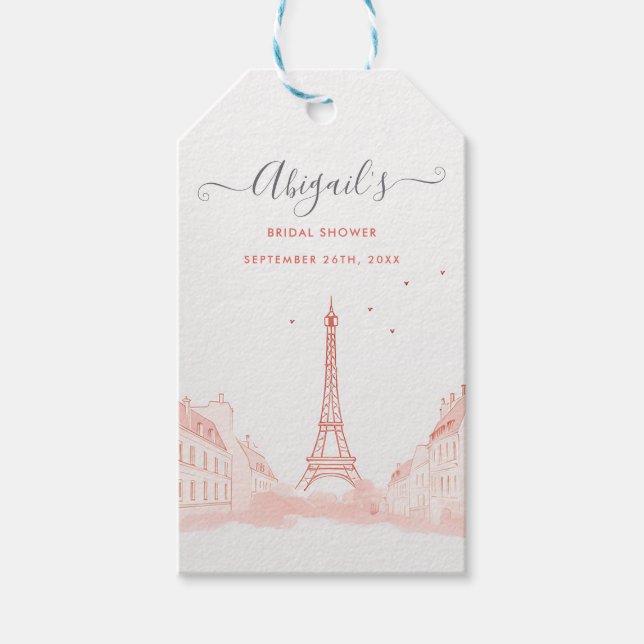 Étiquettes-cadeau Rose Pêche Élégant Photo Tour Eiffel Réception de  (Devant)