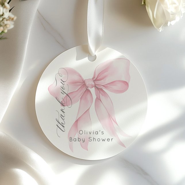 Étiquettes Cadeau Rose poudré Nœud Baby shower Merci (Créateur téléchargé)