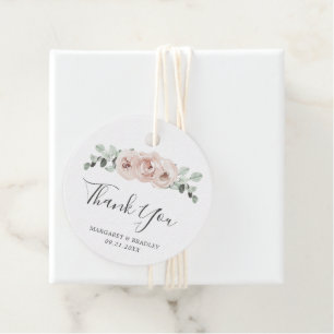 Étiquettes Cadeau Rose Poussiéreuse Fleurs Aquarelle Élégant Mariage
