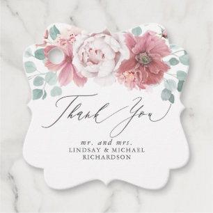 Étiquettes Cadeau Rose Poussiéreuse Floral Élégant Merci
