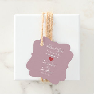 Étiquettes Cadeau Rose Poussiéreuse Mariage Rouge Coeur Blanc Police