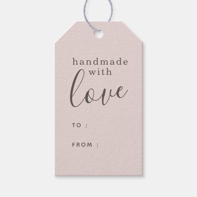 Étiquettes-cadeau Rose Poussiéreux Fabriqué avec Amour (Devant)