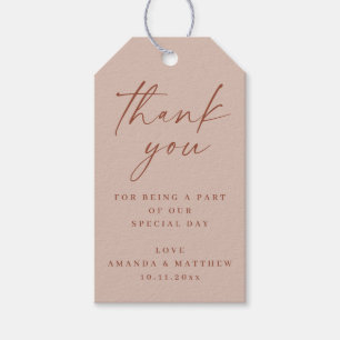 Étiquettes-cadeau Rose Poussiéreux Mariage Minimaliste Merci   Éléga