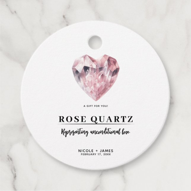 Étiquettes Cadeau Rose Quartz Cœur Rose Amour Cristal Mariage (Devant)