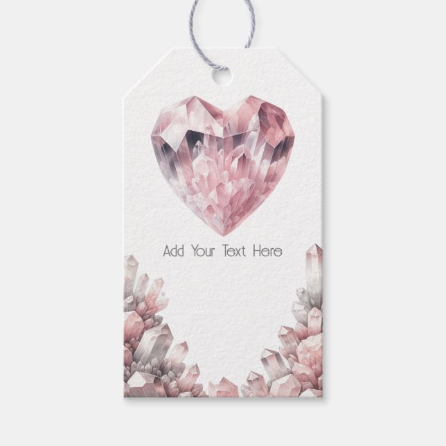 Étiquettes-cadeau Rose Quartz Cœur Rose Fête Cristal Amour (Devant)