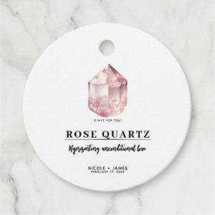 Étiquettes Cadeau Rose Quartz Rose Cristal d'Amour Mariage