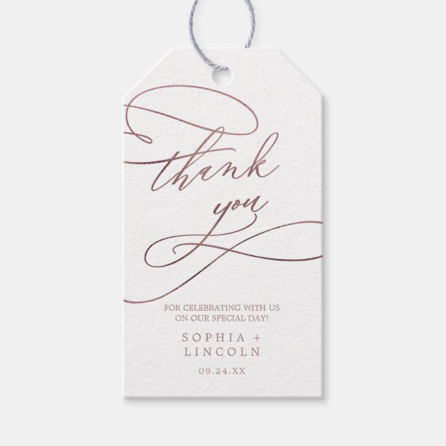 Étiquettes-cadeau Rose romantique Gold Calligraphie Merci Favoriser (Devant)