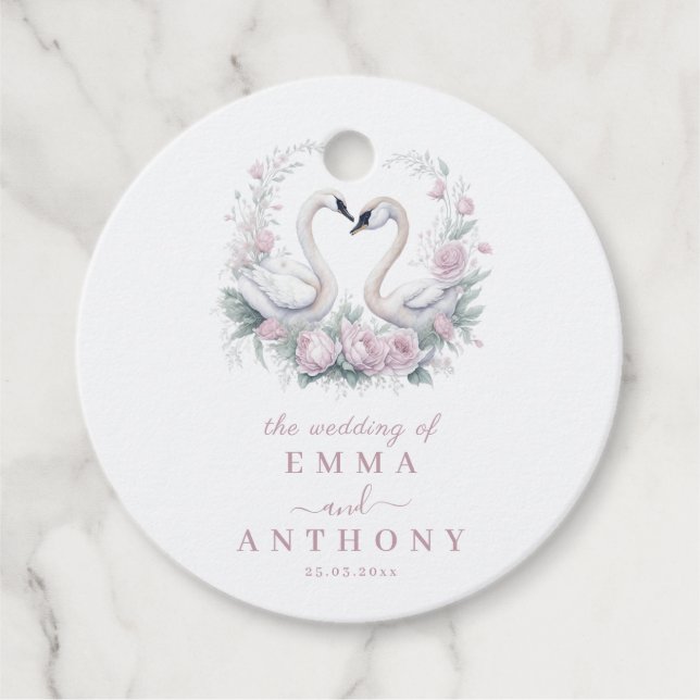 Étiquettes Cadeau Rose romantique Swan Couple Mariage (Devant)