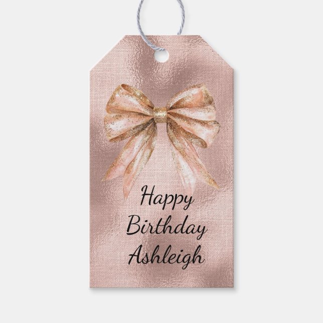 Étiquettes-cadeau Rose rose Blush Gold Bow Anniversaire (Devant)