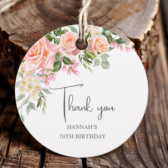 Étiquettes Cadeau Rose rose de Peach Floral 70e anniversaire (Créateur téléchargé)