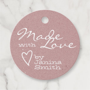 Étiquettes Cadeau Rose rose fait avec Love Coeur Symbole Papier Kraf