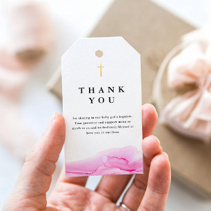 Étiquettes-cadeau Rose rose fille Baptême Christening Merci