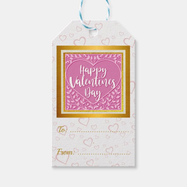 Étiquettes-cadeau Rose rose moderne Coeur floral Romantique Valentin (Devant)