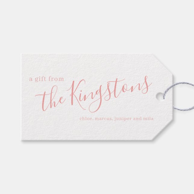 Étiquettes-cadeau Rose rose Nom de famille Script Balises cadeaux (Devant (Horizontal))