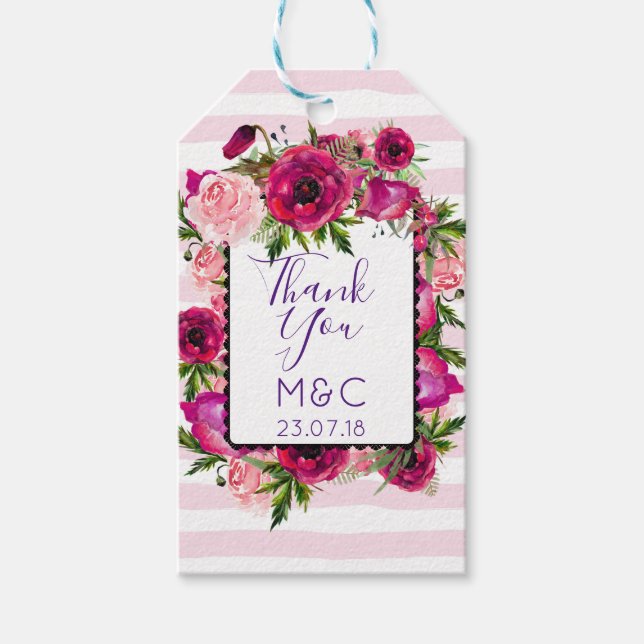 Étiquettes-cadeau Rose rose & Poppy Floral Bouquet Mariage Merci (Devant)