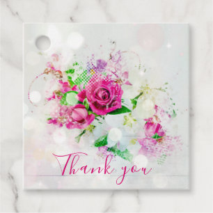 Étiquettes Cadeau Rose rose romantique avec Bokeh et étincelles sur