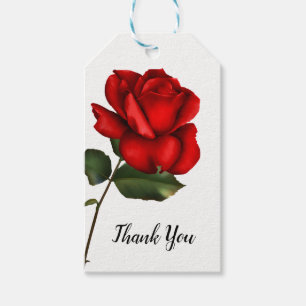 Étiquettes-cadeau Rose rouge élégante à longue tige, cadeau floral p