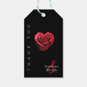 Étiquettes-cadeau Rose rouge en forme de coeur - Merci Mariage -