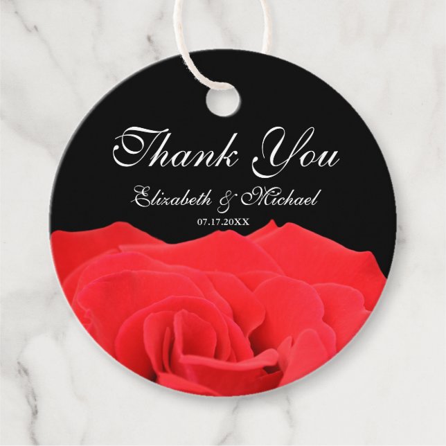 Étiquettes Cadeau Rose rouge et Merci Mariage noir (Devant)