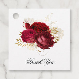 Étiquettes Cadeau Rose rouge et or vintage pour Quinceañera