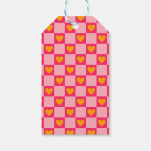 Étiquettes-cadeau Rose rouge jaune coeur amour À damiers Y2K Motif