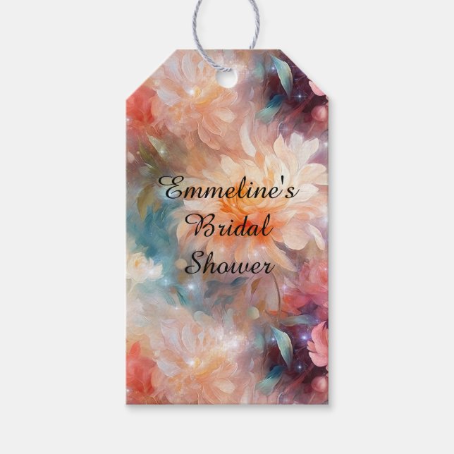 Étiquettes-cadeau Rose Rouge Pêche Orange Floral  (Devant)