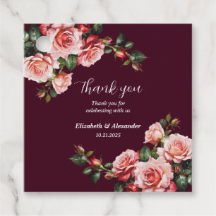 Étiquettes Cadeau Rose sombre et rouge roses mariage bordeaux