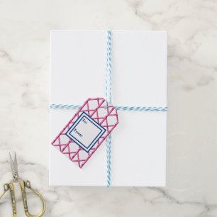 Étiquettes-cadeau Rose Trame de Navy Bambou Motif Prépa