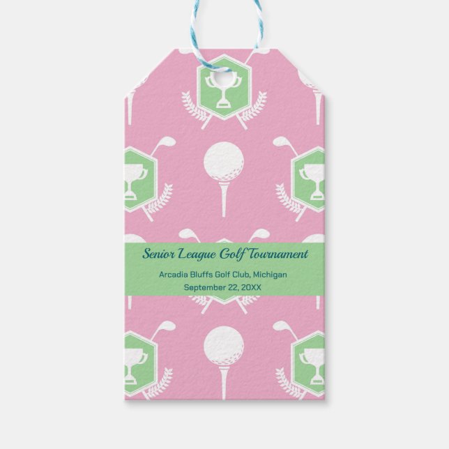 Étiquettes-cadeau Rose & Vert - Fête de Golf (Devant)