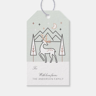 Étiquettes-cadeau Rose Vert Or Moderne Élégant renne à la nuit