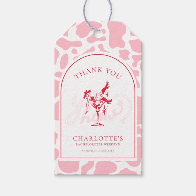 Étiquettes-cadeau Rose vif Enterrement de vie de jeune fille western (Devant)