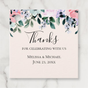 Étiquettes Cadeau Rose violet et vert Mariage d'aquarelle Florale