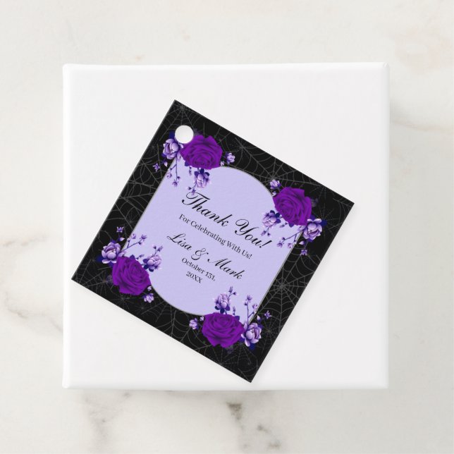 Étiquettes Cadeau Rose violet Floral Spiderweb Mariage de automne (En situation)