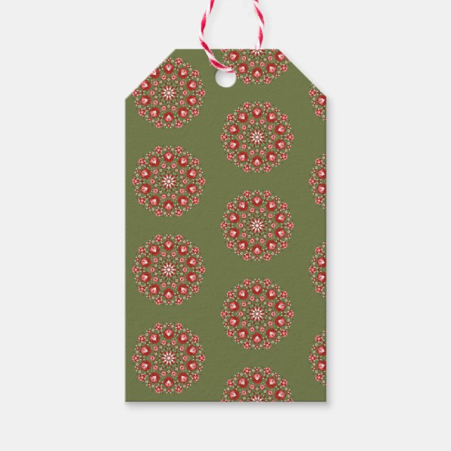 Étiquettes-cadeau Rosemaling vert olive (Devant)
