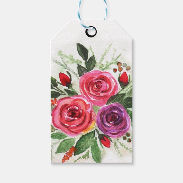 Étiquettes-cadeau Roses aquarelle (Devant)