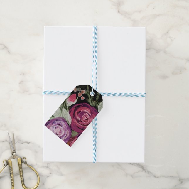 Étiquettes-cadeau Roses aquarelle (Avec de laficelle)