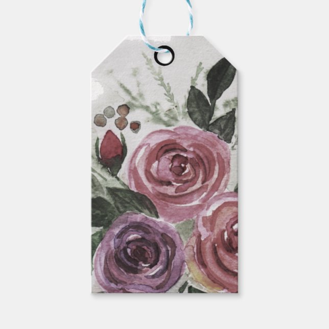 Étiquettes-cadeau Roses aquarelle (Devant)