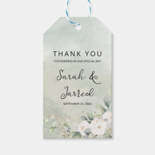 Étiquettes-cadeau Roses blanches feuilles d'eucalyptus Mariage