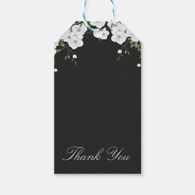 Étiquettes-cadeau Roses blanches Floral & Charcoal Grey Elegant Favo (Devant)