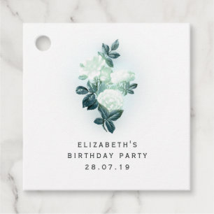 Étiquettes Cadeau Roses blanches Iridescentes et dentelle verte