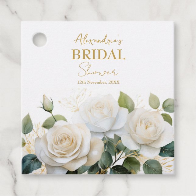 Étiquettes Cadeau Roses blanches personnalisées pour la fête de mari (Devant)