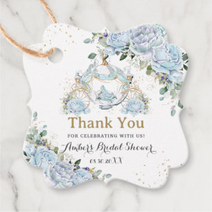 Étiquettes Cadeau Roses Bleues Vintage Princesse Carrosse Mariage