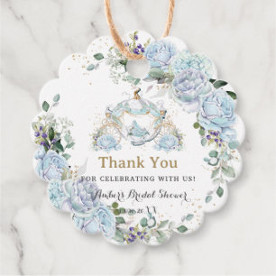 Étiquettes Cadeau Roses Bleues Vintage Princesse Carrosse Mariage