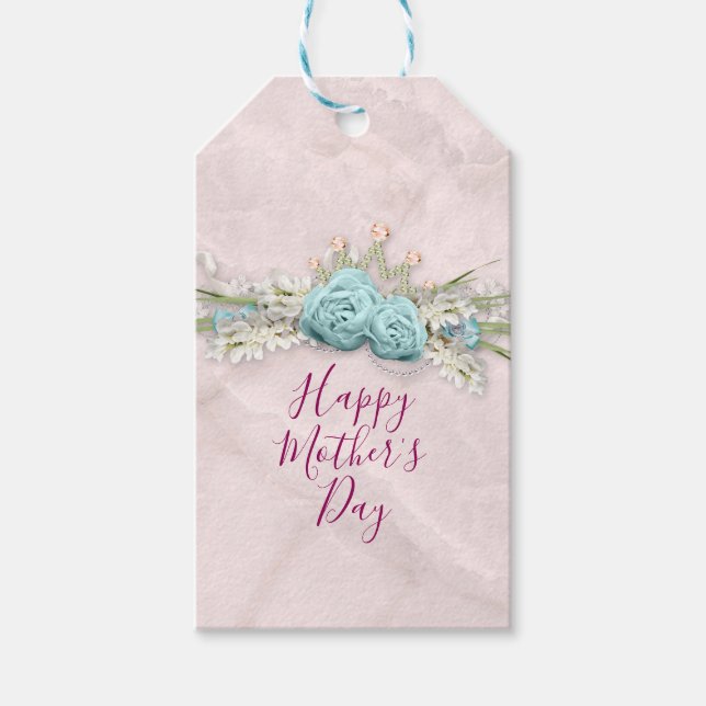 Étiquettes-cadeau Roses bleus et bouquet floral de la Couronne Fête  (Devant)