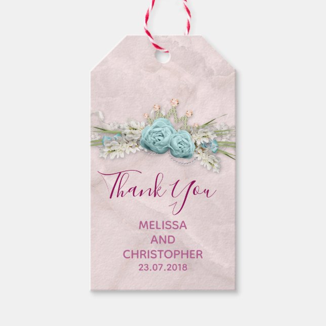 Étiquettes-cadeau Roses bleus et  de la Couronne Floral Bouquet Mari (Devant)