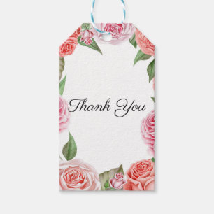 Étiquettes-cadeau Roses Corail Rose Pêche Feuillage Feuilles Mariage
