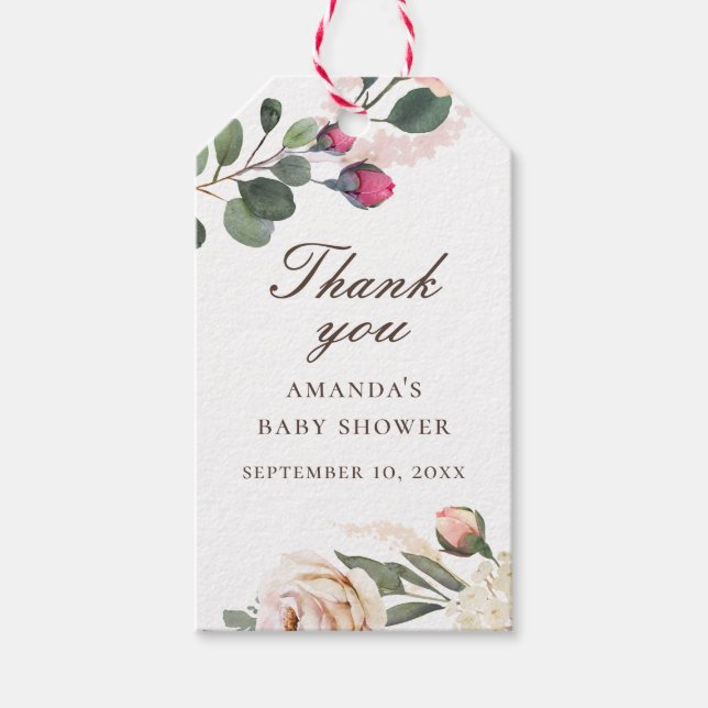Étiquettes-cadeau Roses d'aquarelle. Baby shower floral merci (Devant)
