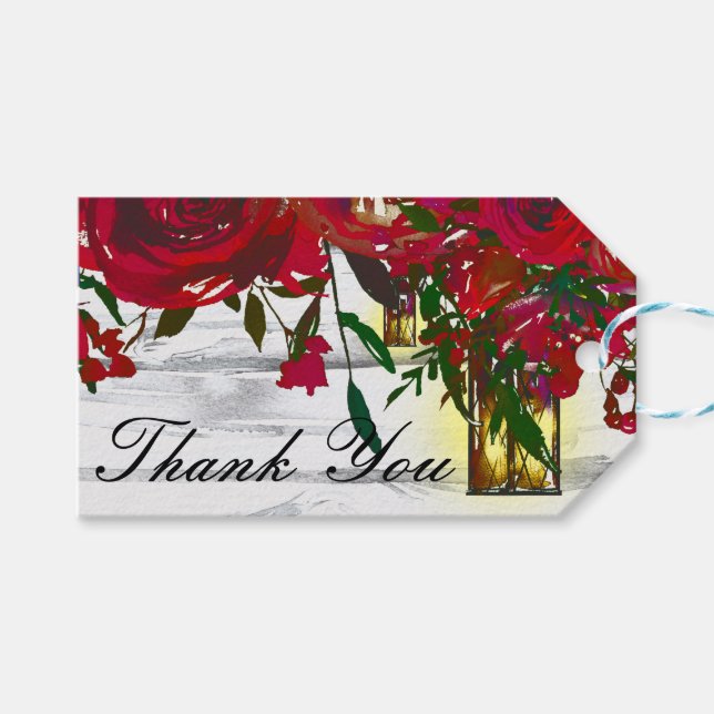 Étiquettes-cadeau Roses d'aquarelle rouge romantique et Mariage de l (Devant (Horizontal))